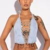 COVERED IN DIAMONDS DENIM PLUNGE CROP TOP -akira shop covered in diamonds denim plunge crop top light blue 1 1