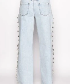 COVERED IN DIAMONDS RELAXED JEANS -akira shop covered in diamonds relaxed jeans light blue denim 7 7