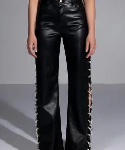 COVERED IN ICE FAUX LEATHER RHINESTONE PANT