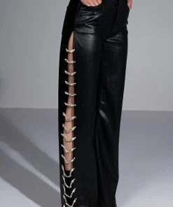 akira shop -akira shop covered in ice faux leather rhinestone pant black 2 2