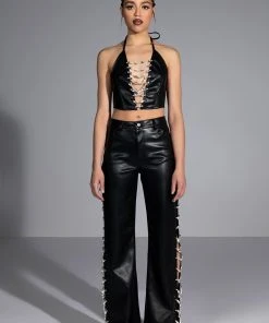 COVERED IN ICE FAUX LEATHER RHINESTONE PANT 14 COVERED IN ICE FAUX LEATHER RHINESTONE PANT -akira shop covered in ice faux leather rhinestone pant black 3 3