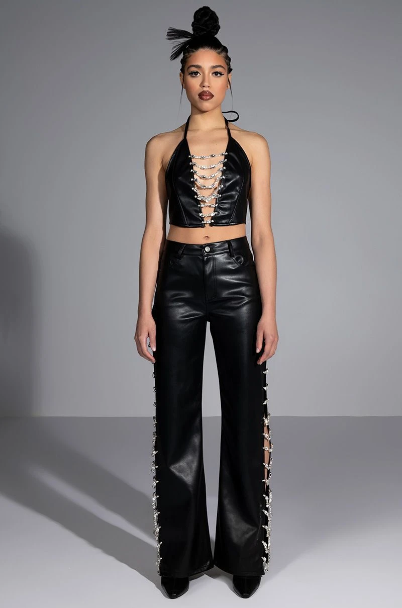 COVERED IN ICE FAUX LEATHER RHINESTONE PANT 5 COVERED IN ICE FAUX LEATHER RHINESTONE PANT - Image 3