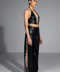 COVERED IN ICE FAUX LEATHER RHINESTONE PANT 15 COVERED IN ICE FAUX LEATHER RHINESTONE PANT -akira shop covered in ice faux leather rhinestone pant black 4 4