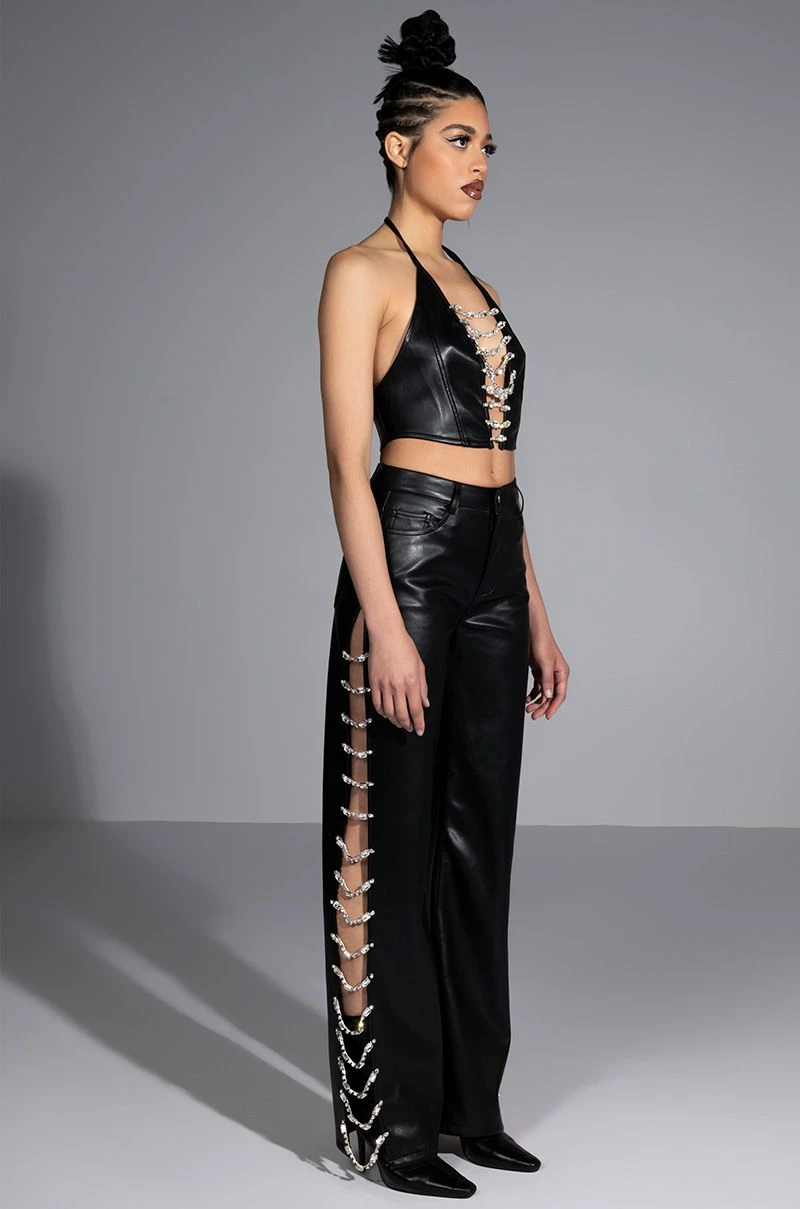 COVERED IN ICE FAUX LEATHER RHINESTONE PANT 6 COVERED IN ICE FAUX LEATHER RHINESTONE PANT - Image 4