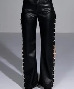 COVERED IN ICE FAUX LEATHER RHINESTONE PANT 17 COVERED IN ICE FAUX LEATHER RHINESTONE PANT -akira shop covered in ice faux leather rhinestone pant black 6 6