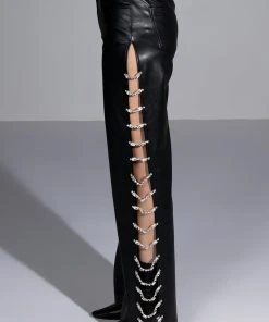 COVERED IN ICE FAUX LEATHER RHINESTONE PANT 18 COVERED IN ICE FAUX LEATHER RHINESTONE PANT -akira shop covered in ice faux leather rhinestone pant black 7 7