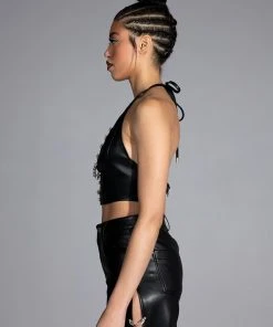 COVERED IN ICE FAUX LEATHER RHINESTONE TANK TOP -akira shop covered in ice faux leather rhinestone tank top black 6 6