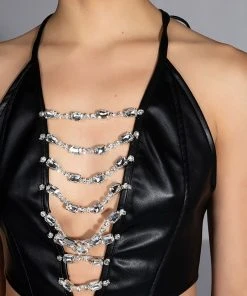 COVERED IN ICE FAUX LEATHER RHINESTONE TANK TOP -akira shop covered in ice faux leather rhinestone tank top black 8 8 c1