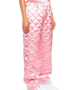 COZY MODE QUILTED SATIN BREAKAWAY JOGGER IN PINK -akira shop cozy mode quilted satin breakaway jogger in pink pink 2 2