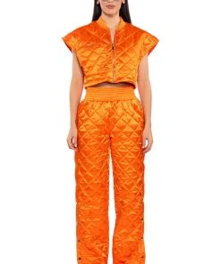 COZY MODE QUILTED SATIN BREAKAWAY JOGGER -akira shop cozy mode quilted satin breakaway jogger orange 3 3