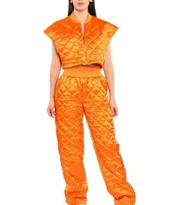 COZY MODE QUILTED SATIN BREAKAWAY JOGGER -akira shop cozy mode quilted satin breakaway jogger orange 5 5