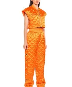 COZY MODE QUILTED SATIN BREAKAWAY JOGGER -akira shop cozy mode quilted satin breakaway jogger orange 6 6
