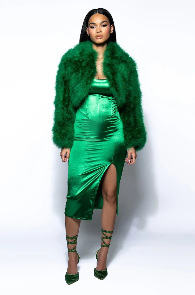 CROPPED FEATHER JACKET IN GREEN 11 CROPPED FEATHER JACKET IN GREEN - Image 9