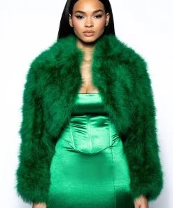 CROPPED FEATHER JACKET IN GREEN 14 CROPPED FEATHER JACKET IN GREEN -akira shop cropped feather jacket in green green 5 5