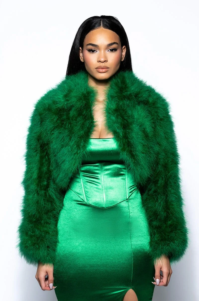 CROPPED FEATHER JACKET IN GREEN 6 CROPPED FEATHER JACKET IN GREEN - Image 4