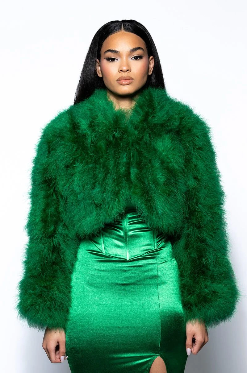 CROPPED FEATHER JACKET IN GREEN 7 CROPPED FEATHER JACKET IN GREEN - Image 5