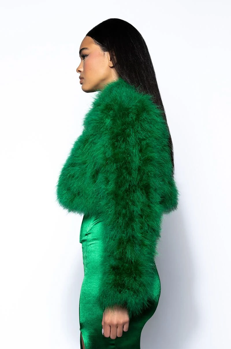 CROPPED FEATHER JACKET IN GREEN 8 CROPPED FEATHER JACKET IN GREEN - Image 6