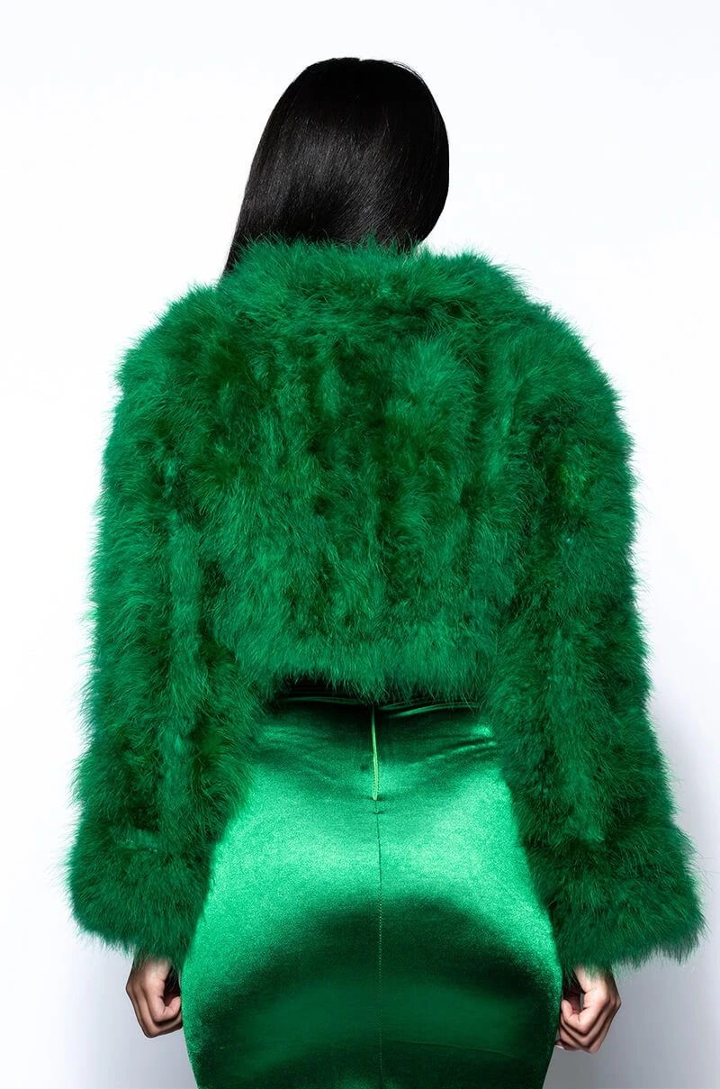 CROPPED FEATHER JACKET IN GREEN 9 CROPPED FEATHER JACKET IN GREEN - Image 7