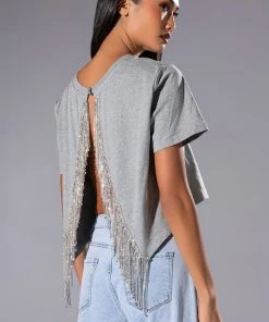 CURTAIN CALL OPEN BACK RHINESTONE CREW NECK TSHIRT -akira shop curtain call open back rhinestone crew neck tshirt heather grey 3 3 c1