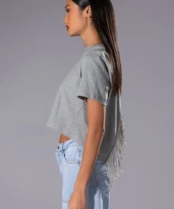 CURTAIN CALL OPEN BACK RHINESTONE CREW NECK TSHIRT -akira shop curtain call open back rhinestone crew neck tshirt heather grey 5 5 c1