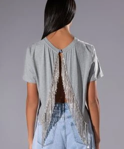 CURTAIN CALL OPEN BACK RHINESTONE CREW NECK TSHIRT -akira shop curtain call open back rhinestone crew neck tshirt heather grey 6 6 c1
