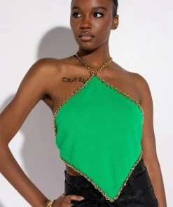 DASH CHAIN DETAIL RIBBED HALTER TOP -akira shop dash chain detail ribbed halter top green 1 1 c1