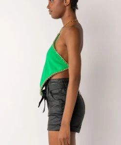 DASH CHAIN DETAIL RIBBED HALTER TOP -akira shop dash chain detail ribbed halter top green 4 4