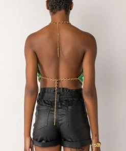 DASH CHAIN DETAIL RIBBED HALTER TOP -akira shop dash chain detail ribbed halter top green 5 5