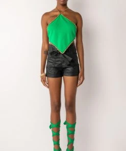 DASH CHAIN DETAIL RIBBED HALTER TOP -akira shop dash chain detail ribbed halter top green 7 7