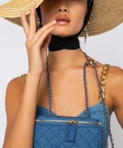 DENIM QUILTED CROSS BODY BAG