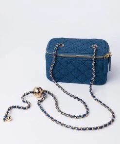 DENIM QUILTED CROSS BODY BAG -akira shop denim quilted cross body bag light blue denim 2