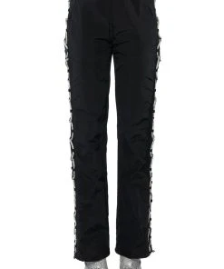 DIAMOND LACE UP TRACK PANT -akira shop diamond lace up track pant black silver 8 8 c1