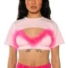 DIONNE FEATHER TRIM BRA AND ULTRA CROP TSHIRT SET -akira shop dionne feather trim bra and ultra crop tshirt set pink multi 1 1