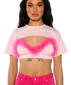 DIONNE FEATHER TRIM BRA AND ULTRA CROP TSHIRT SET