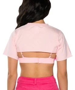 DIONNE FEATHER TRIM BRA AND ULTRA CROP TSHIRT SET -akira shop dionne feather trim bra and ultra crop tshirt set pink multi 6 6