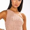 DISCO DOLL EMBELLISHED ONE SHOULDER MESH CROP TOP