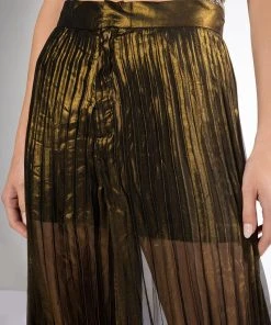 DISCO FLAIR PLEATED WIDE LEG PANTS -akira shop disco flair pleated wide leg pants gold 6 6