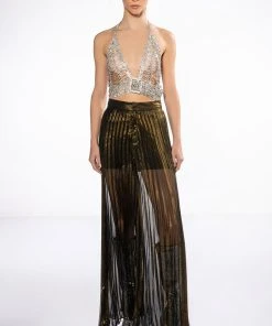 DISCO FLAIR PLEATED WIDE LEG PANTS -akira shop disco flair pleated wide leg pants gold 7 7