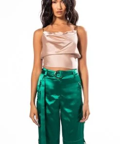 DIVA DRIP SLEEVELESS CHAIN DETAIL SATIN COWL NECK BLOUSE -akira shop diva drip sleeveless chain detail satin cowl neck blouse beige 7 7