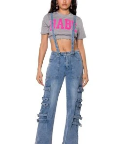 DONT TAKE HIM BACK WIDE LEG SUSPENDER CARGO JEANS -akira shop dont take him back wide leg suspender cargo jeans medium blue denim 3 3