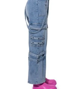 DONT TAKE HIM BACK WIDE LEG SUSPENDER CARGO JEANS -akira shop dont take him back wide leg suspender cargo jeans medium blue denim 7 7