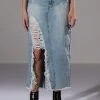 DOUBLE OHS CARGO DISTRESSED MIDI SKIRT -akira shop double ohs cargo distressed midi skirt light blue denim 1 1