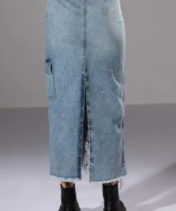 DOUBLE OHS CARGO DISTRESSED MIDI SKIRT -akira shop double ohs cargo distressed midi skirt light blue denim 7 7