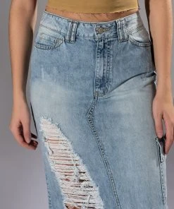 DOUBLE OHS CARGO DISTRESSED MIDI SKIRT -akira shop double ohs cargo distressed midi skirt light blue denim 8 8