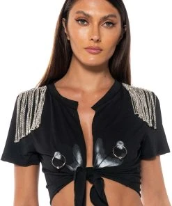 DOUBLE TAKE EMBELLISHED T SHIRT IN BLACK