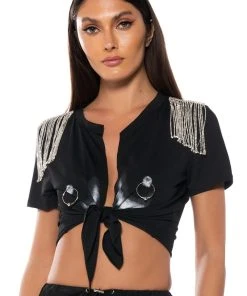 DOUBLE TAKE EMBELLISHED T SHIRT IN BLACK -akira shop double take embellished t shirt in black black multi 3 3