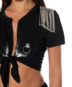 DOUBLE TAKE EMBELLISHED T SHIRT IN BLACK -akira shop double take embellished t shirt in black black multi 6 6