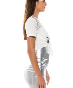 DOUBLE TAKE EMBELLISHED T SHIRT IN WHITE -akira shop double take embellished t shirt in white white black 3 3