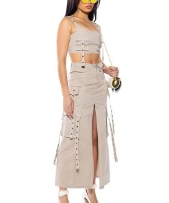 DOWN FOR ANYTHING CARGO CROP TOP -akira shop down for anything cargo crop top gray 4 4