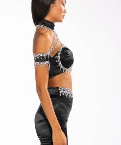 DRENCHED IN DIAMONDS SATIN BRA TOP -akira shop drenched in diamonds satin bra top black 4 4 c1
